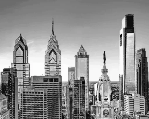 Black And White Philadelphia Skyline Diamond Painting