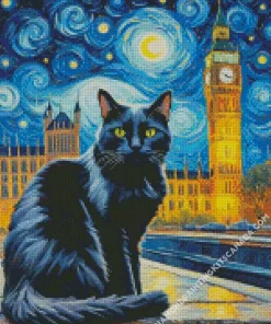 Black Cat Big Ben Van Gogh Diamond Painting