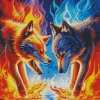 Blue And Fire Wolf Diamond Painting