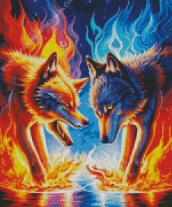 Blue And Fire Wolf Diamond Painting