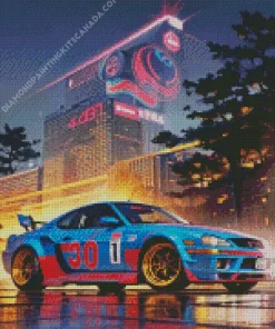 Blue And Red Car Diamond Painting