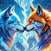 Blue And Red Fire Wolf Diamond Painting