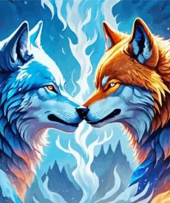 Blue And Red Fire Wolf Diamond Painting