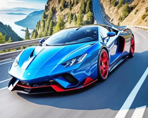 Blue And Red Lamborghini Diamond Painting