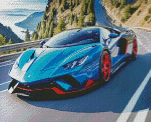 Blue And Red Lamborghini Diamond Painting