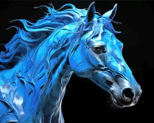 Blue Black Horse Diamond Painting