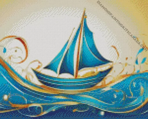 Blue Boat Art Diamond Painting