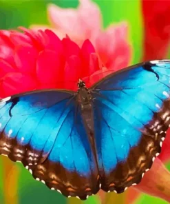 Blue Butterfly And Red Flowers Diamond Painting