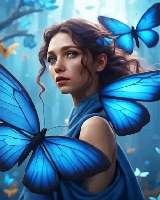 Blue Butterfly Girl Diamond Painting