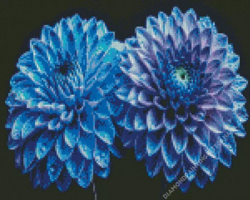 Blue Chrysanthemum Flowers Diamond Painting