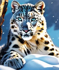 Blue Eyed Snow Leopard Diamond Painting