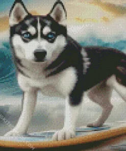 Blue Eyes Husky Surfing Diamond Painting