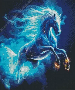 Blue Fire Horse Diamond Painting