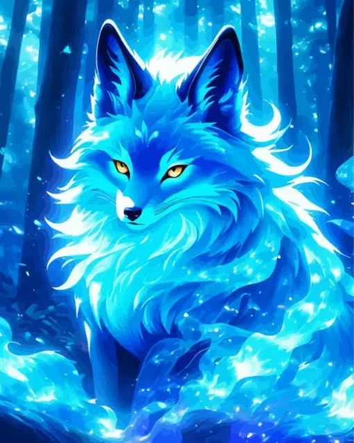 Blue Flame Wolf Diamond Painting