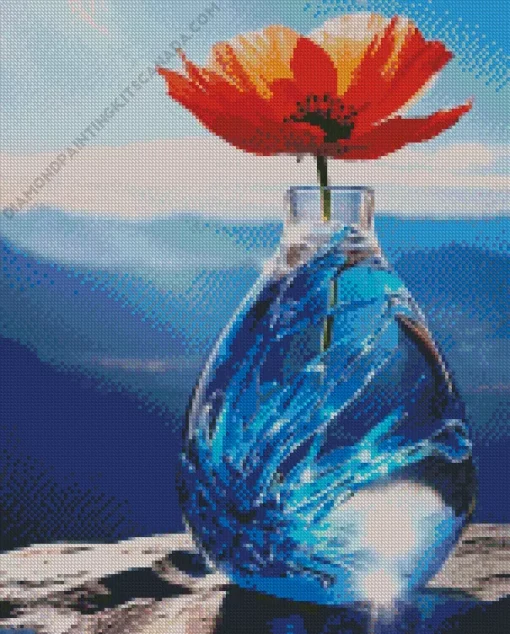 Blue Glass Flower Vase Diamond Painting