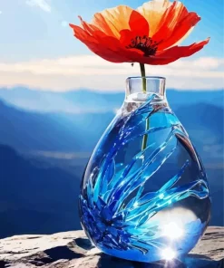 Blue Glass Flower Vase Diamond Painting