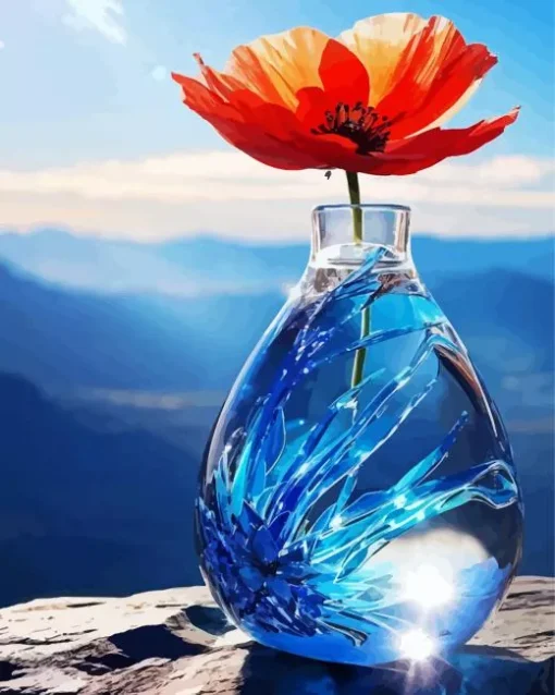 Blue Glass Flower Vase Diamond Painting