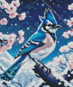 Blue Jay And Cherry Blossoms Diamond Painting