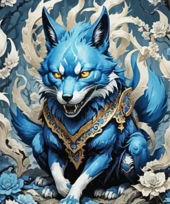 Blue Kitsune Diamond Painting