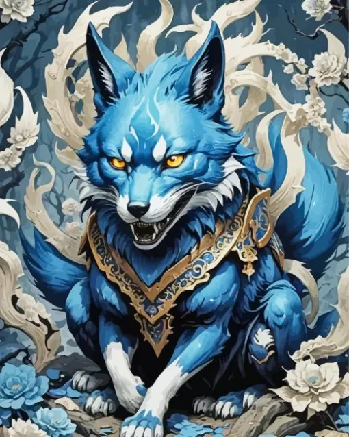 Blue Kitsune Diamond Painting