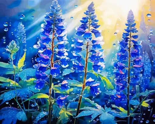 Blue Lupine Flowers Diamond Painting