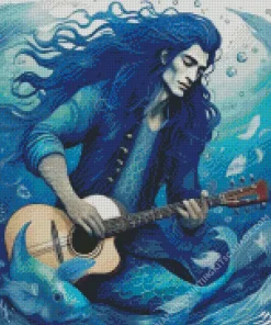 Blue Merman Playing Guitar Diamond Painting