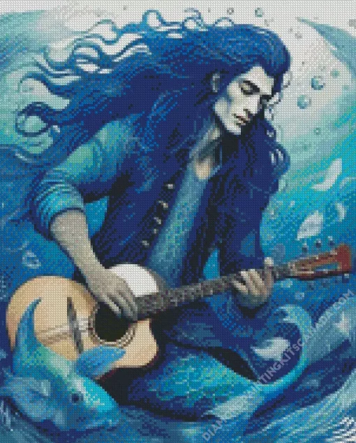 Blue Merman Playing Guitar Diamond Painting