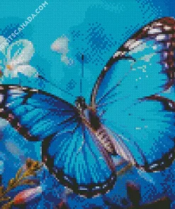 Blue Monarch Butterfly And Flowers Diamond Painting