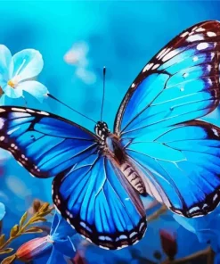 Blue Monarch Butterfly And Flowers Diamond Painting