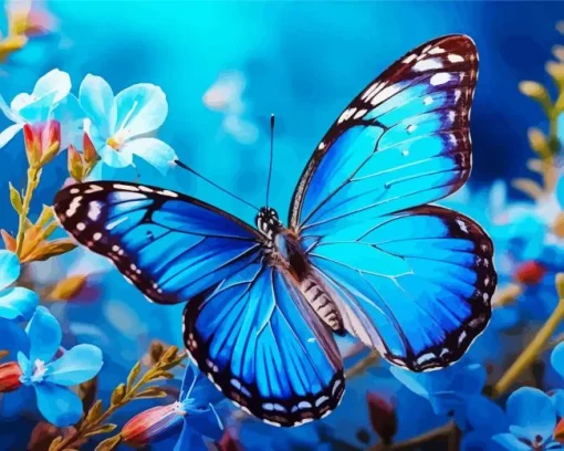 Blue Monarch Butterfly And Flowers Diamond Painting