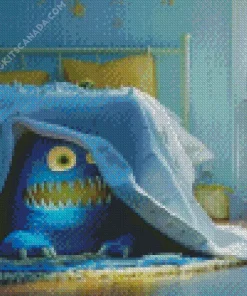 Blue Monster Under Bed Diamond Painting