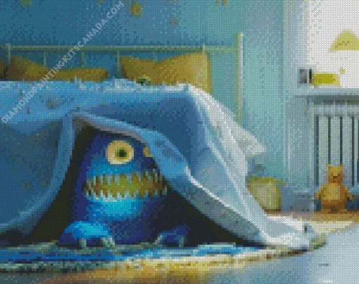 Blue Monster Under Bed Diamond Painting