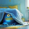 Blue Monster Under Bed Diamond Painting