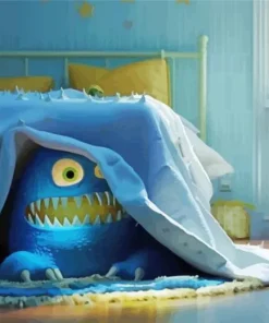 Blue Monster Under Bed Diamond Painting