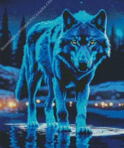 Blue Neon Wolf Diamond Painting