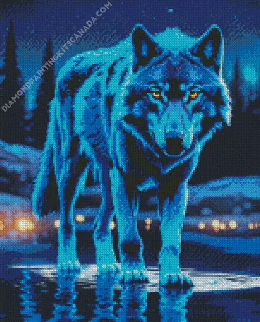 Blue Neon Wolf Diamond Painting