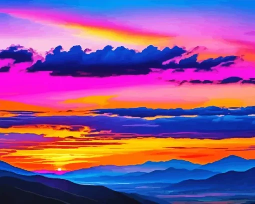 Blue Pink And Purple Sunset Diamond Painting