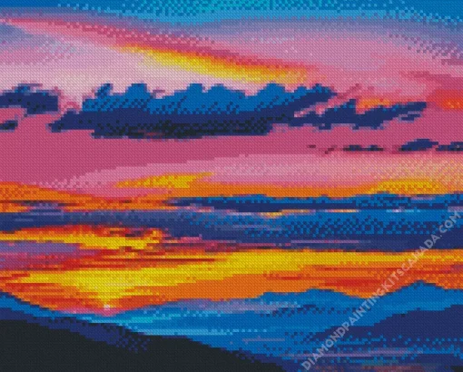 Blue Pink And Purple Sunset Diamond Painting