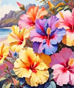 Blue Pink And Yellow Flowers Diamond Painting