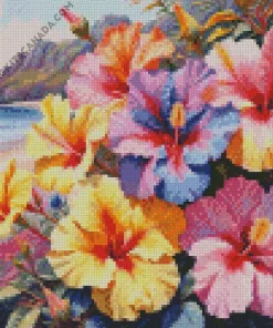 Blue Pink And Yellow Flowers Diamond Painting