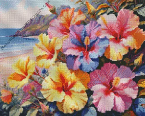 Blue Pink And Yellow Flowers Diamond Painting