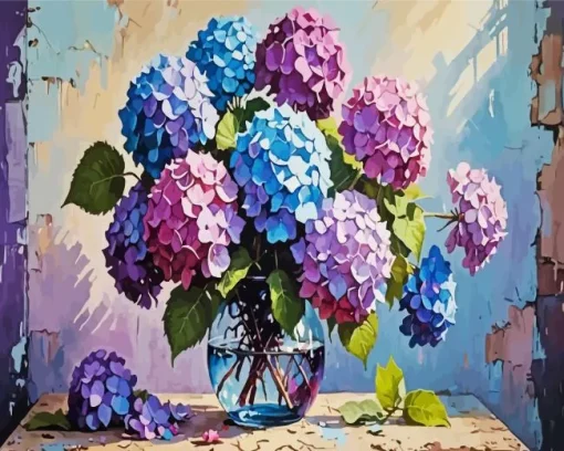 Blue Pink Purple Hydrangea Vase Diamond Painting