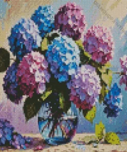 Blue Pink Purple Hydrangea Vase Diamond Painting