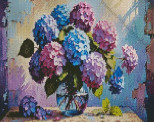 Blue Pink Purple Hydrangea Vase Diamond Painting