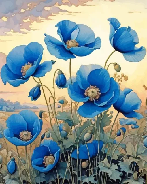 Blue Poppies Diamond Painting