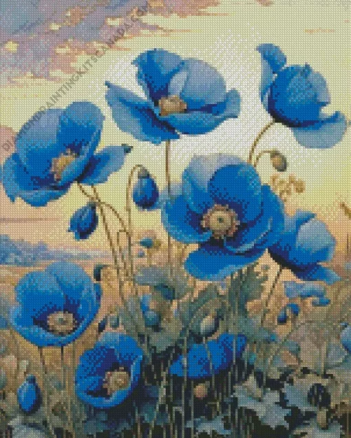 Blue Poppies Diamond Painting