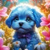 Blue Puppy And Flowers Diamond Painting