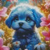 Blue Puppy And Flowers Diamond Painting