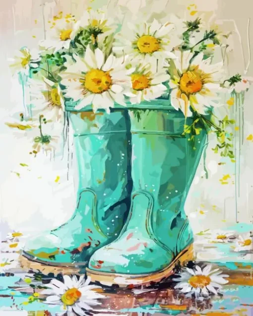 Boots With Daisies Art Diamond Painting