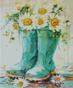 Boots With Daisies Art Diamond Painting